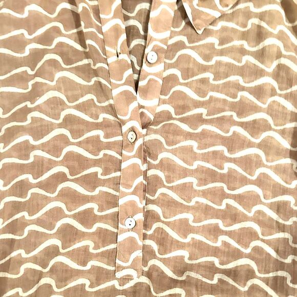 Rock Flower Paper Collared Dress 100% Cotton Womens Large Tan ECO Beach Tunic - Picture 4 of 6